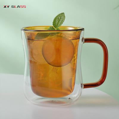 China Minimalist Colorful Funny Double Wall Borosilicate Barware Glass Coffee Mug for sale