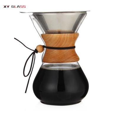 China Durable Handmade Portable Heatproof Pyrex Cooking Collar Coffee Glass Wooden Pot for sale