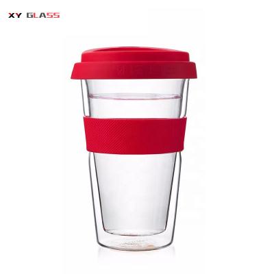 China Disposable Colorful Hot Sale Insulated Double Wall Pyrex Glass Travel Coffee Mug for sale