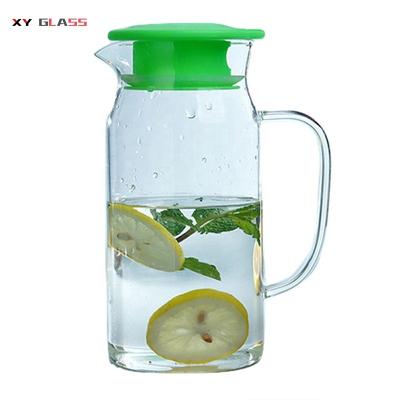 China Sustainable Wholesale Clear Cooking Glass With Handle Silicone Lid Water Drink Jug for sale