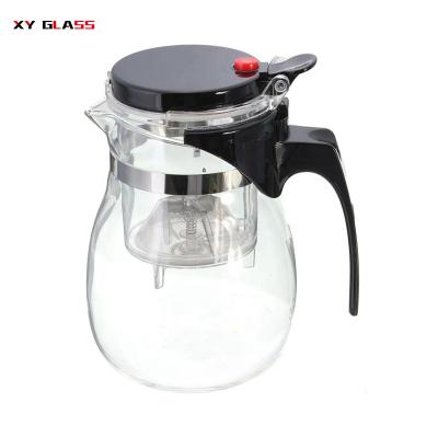 China Sustainable Borosilicate Glass Push Button Infusion Press Glass Tea Server for sale