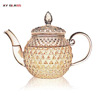 China Sustainable Traditional Arabic Style Handcraft Borosilicate Grace Flower Tea Infusion Pot for sale