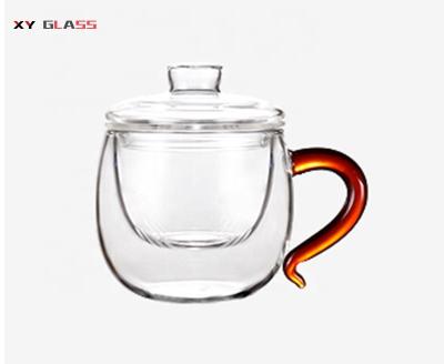 China Single Wall Sustainable Cute Design With Removable Filter And Lid Cooking Glass Tea Cup for sale