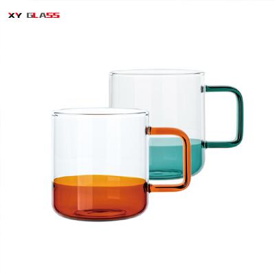 China Small Beautiful Minimalist Decorative Funny Colorful Bottom Handle Borosilicate Glass Coffee Mug for sale