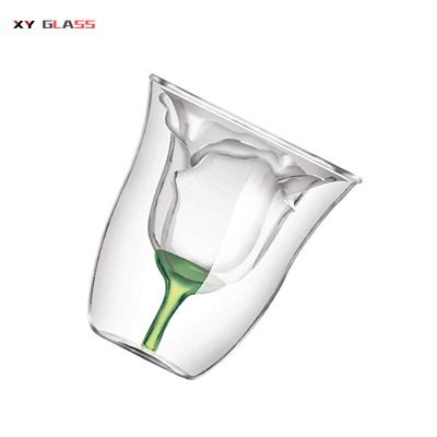 China Unique creative valentine's shape glass cup rose wine whiskey christmas gift thermo glass for sale