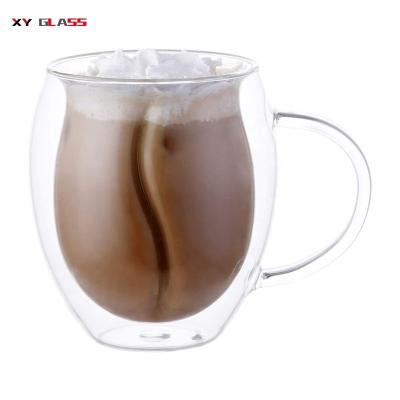 China Sustainable Beautiful Double Wall Design Heat Proof Pyrex Glass Coffee Bean Cup for sale