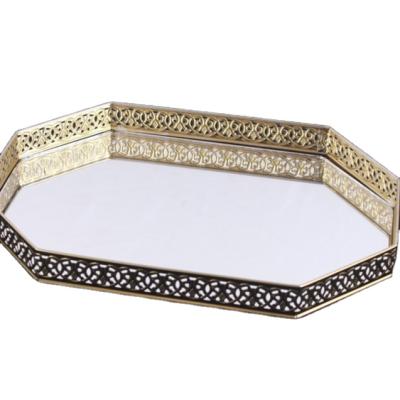 China New Traditional Type Modern Hollow Frame Decor Rectangle Retro Mirrored Tray Traditional Type Modern Home for sale