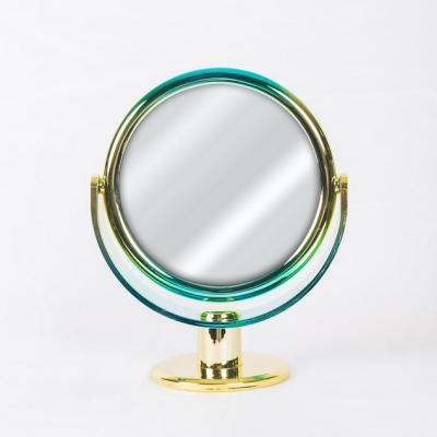 China Traditional Christmas Gift Plated Magnification Luxury Round Makeup 2 Sided Small Round Vanity Desk Mirror for sale