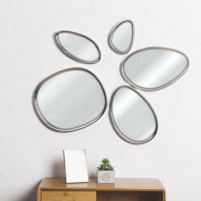 China Rustic Modern Art Design Wall Hanging Cobblestone 5 Pc Sets Decorative Mirror for sale