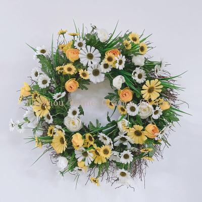 China Customized Spring Summer Green Wreath Artificial Sunflower Wreath Decoration For Front Door Home Porch Wall Store Shop Decoration for sale