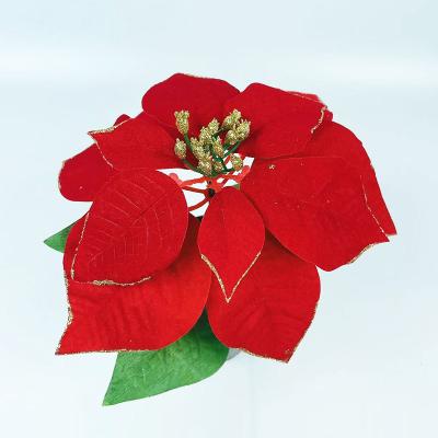 China Wholesale Eco-friendly Artificial Poinsettia Flowers Stem Christmas Plastic Glitter Shiny Foil For Christmas Event Decoration for sale