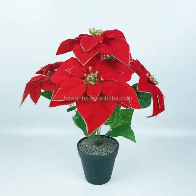 China Wholesale Cheap Red Glitter Artificial Poinsettia Flower Stems Metallic Mesh Tree Eco-friendly Christmas Ornaments For Christmas Decoration for sale