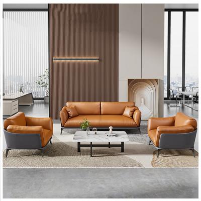 China Modular Executive Sofa Furniture New Modern Luxury Commercial High-End Coffee Color Leather Single Set Office PU Style Wrapping Feature for sale