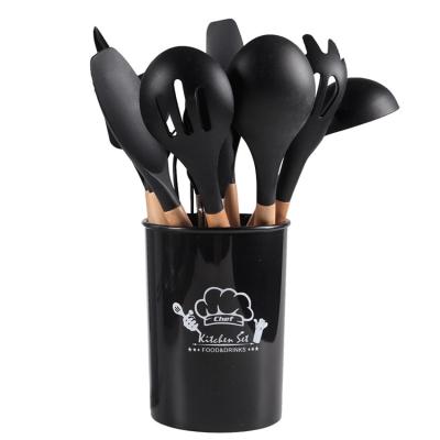 China Sustainable Eco Friendly Cooking Tools Silicone Kitchen Accessories Set Wooden Utensils Set for sale