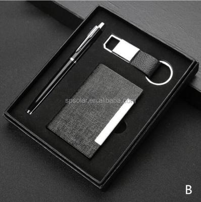 China Business Gift PU Leather Box Packing Pen Premium Wallet Key Chain Gift Set For Man Gifts for sale