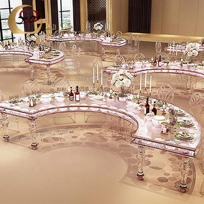 China luxury modern clear led half round acrylic table for wedding à venda