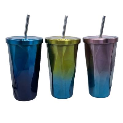 China PORTABLE Straight Tumbler Covered Straw and Straw Double Wall Travel Cup Stainless Steel Water Cup Insulation Water Cup for sale