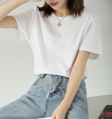 China short sleeve 2021 Anti-wrinkle white T-shirt spring and summer loose Korean letter printed cotton fashion tops for sale