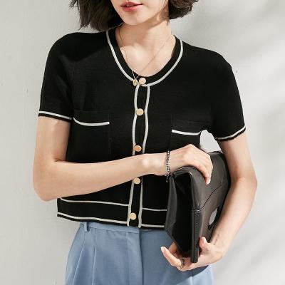 China Worsted Round Neck Half Sleeve Small Short Sleeve Women Short Sleeve Shorts Women's Short Soft Waxy Thin Breathable Slim Cardig for sale