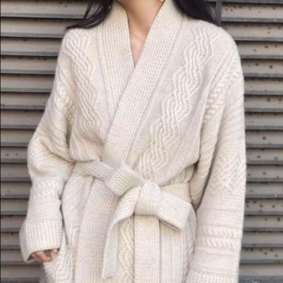 China Anti-wrinkle Europe and the United States new cashmere sweater knit cardigan women loose belt sweater autumn and winter large size woolen coat for sale