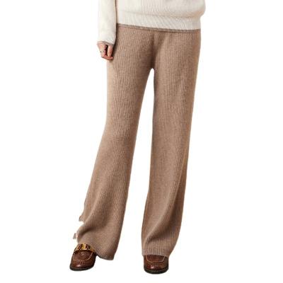 China Anti-wrinkle autumn and winter new fashion design ladies warm and soft winter new ribbed cashmere knit ladies wide-leg pants casual pants for sale