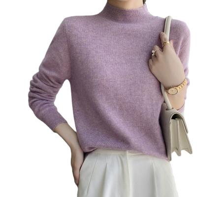 China Women's New Fashion Cashmere Soft Waxy Sweater Thin Medium Collar Top Half Collar Cashmere Sweater Anti-Wrinkle Knitted Sweater Reference Winter for sale