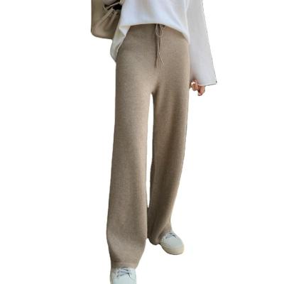 China Anti-wrinkle autumn and winter cashmere knitted wide-leg pants women's high waist drape loose and thin wool wiping pants for external wear for sale