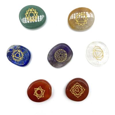 China Natural China Stone New Energy Engraved Stone 7 Chakras Semi Precious Stone Set for sale