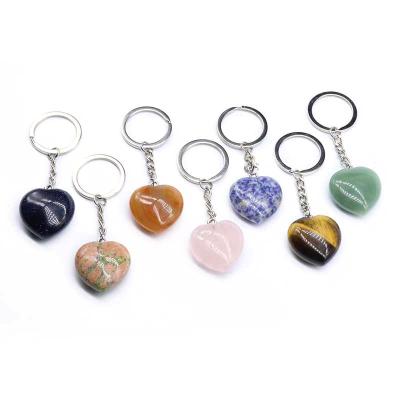 China China Heart Stone Key Chain Natural Crystal Gemstone Keychain Crystal Heart Key Chain Gift for sale