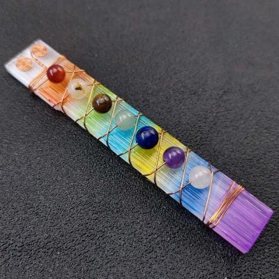 China China Crystal Rainbow Yoga Healing Energy Seven 7 Chakra Natural Selenite Stone Stick For Wholesale for sale