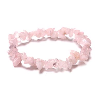 China FASHIONABLE natural crystal rose quartz stone women bracelet gravel chipped stone pink bracelet healing for sale