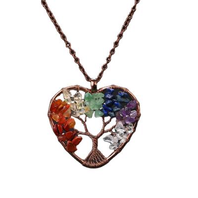 China TRENDY Tree Of Life Chakra Necklace Heart Shape For Semi Precious Stone Pendant for sale