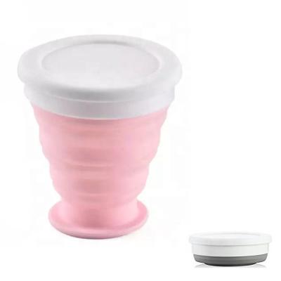 China Sustainable Outdoor Silicone Water Cup 220ml Folding Camping Travel Mug CS-1237 Drinks Cup With Lids for sale