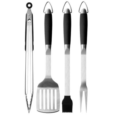 China Dad BQ-7228 Easily Cleaned On Professional Fathers Day Birthday Grill Accessories Heavy Duty 4-Piece Stainless Steel Grilling Utensil Set for sale