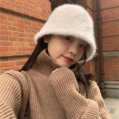 China breathable & Winter Waterproof Warm Bucket Hat Cute Plush Rabbit Hair Hat Fisherman Hat for sale