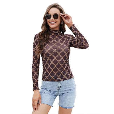 China Autumn New Women's Neck Long Sleeve Breathable Medium Slim Fit T-shirt Elastic Based Shirts For Wholesale for sale