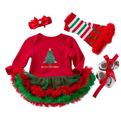 China 4pcs/set Christmas Casual Baby Clothes Costume Embroidery Sleeve Clothes Long Kids Dress Baby Clothes for sale