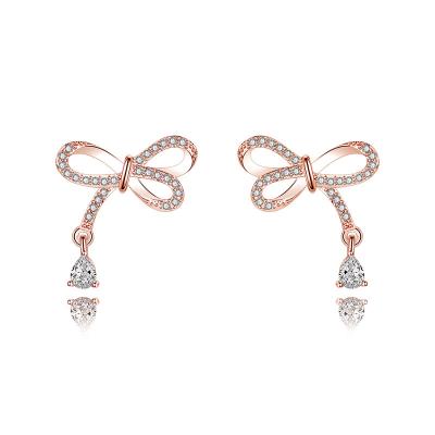 China Trendy Bowknot Jewelry Fashion Stud Earrings For Women Copper Zircon Stud Earrings Wholesales for sale