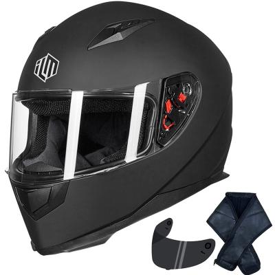 China Motorcross Protection ILM Full Face Motorcycle Street Bike Helmet With Winter Removable Neck Scarf + 2 Sun Visors DOT (L, Matte Black) for sale