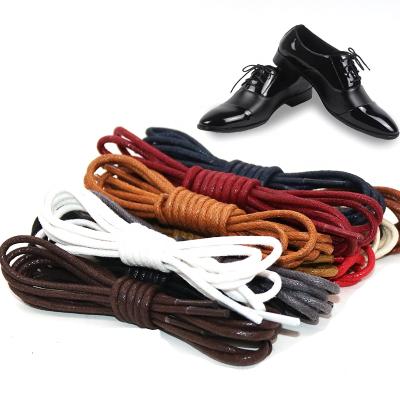 China Round Premium Shoe Laces Cotton Slim Dress Black Leather Waxed Custom Round Laces for sale