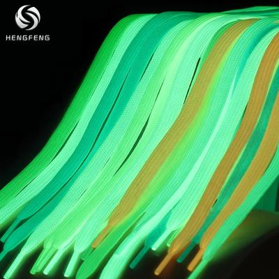 China Wholesale Flat Polyester Colorful Flat Luminous Laces Fashion Fluorescent Shoe Laces for sale