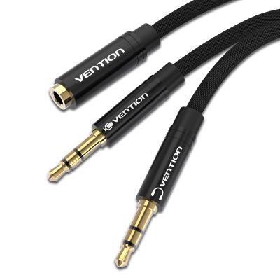 China COMPUTER Vention Barrel Cloth Braided 2*3.5mm Male 4 Female Audio Cable To 3.5mm Pole, 2 In 1 Extension Earphone Audio Splitter CTIA Black for sale