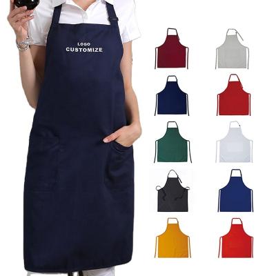 China Custom Logo Apron Polyester Cotton Cobbler Tabard Cobbler Kitchen Pinafore BBQ Apron Waterproof Coffee Restaurant Waiter Factory Eco-Friendly/Durable/Washable for sale