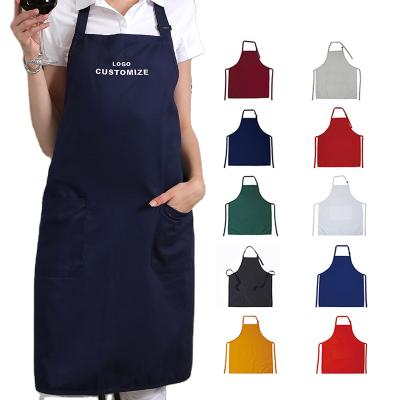 China Eco-Friendly/Durable/Washable Customize Your Chef 100% Cotton Apron Comfortable Unisex Custom Logo Plain Color 2 Front Pocket Apron Waterproof Polyester Apron for sale