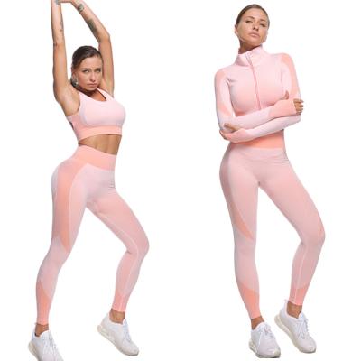 China 2021 Brand New Hot Selling Custom Made Tops Breathable Waisted Patterned Long Sleeve Yoga Jacket Set Seamless Ribbed Spandex Yoga Set for sale