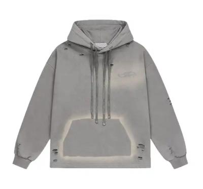 China Other Garment 100% cotton oversized 400gsm heavyweight hoodies sun faded custom distressed men hoodie for sale