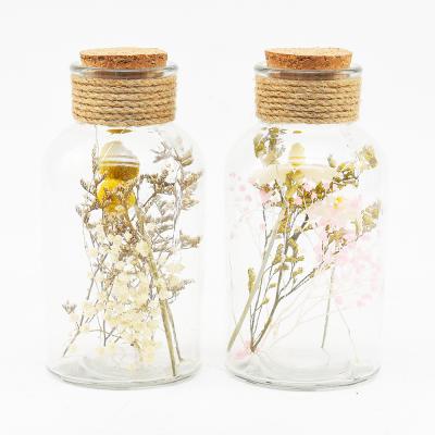 China Eco-friendly Gift Home Decor Wooden Cork Straw Rope Decoration Wishing Bottle Dried Flowers for sale