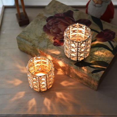 China Home Decoration Gold Metal Candle Lantern Holders Moroccan Crystal Home Wedding Decoration Holiday Party Tealight Glass Holder for sale