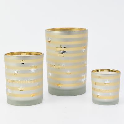 China Decoration gold wedding or home decoration round tealight cup stained glass candle holder for sale