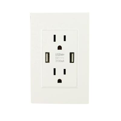 China Dual USB Wall Outlet US Residential/General Purpose Standard, 3.1A Universal Dual Socket Power Adapter Left Outlets, Tamper Resistant Duplex Receptacle for sale